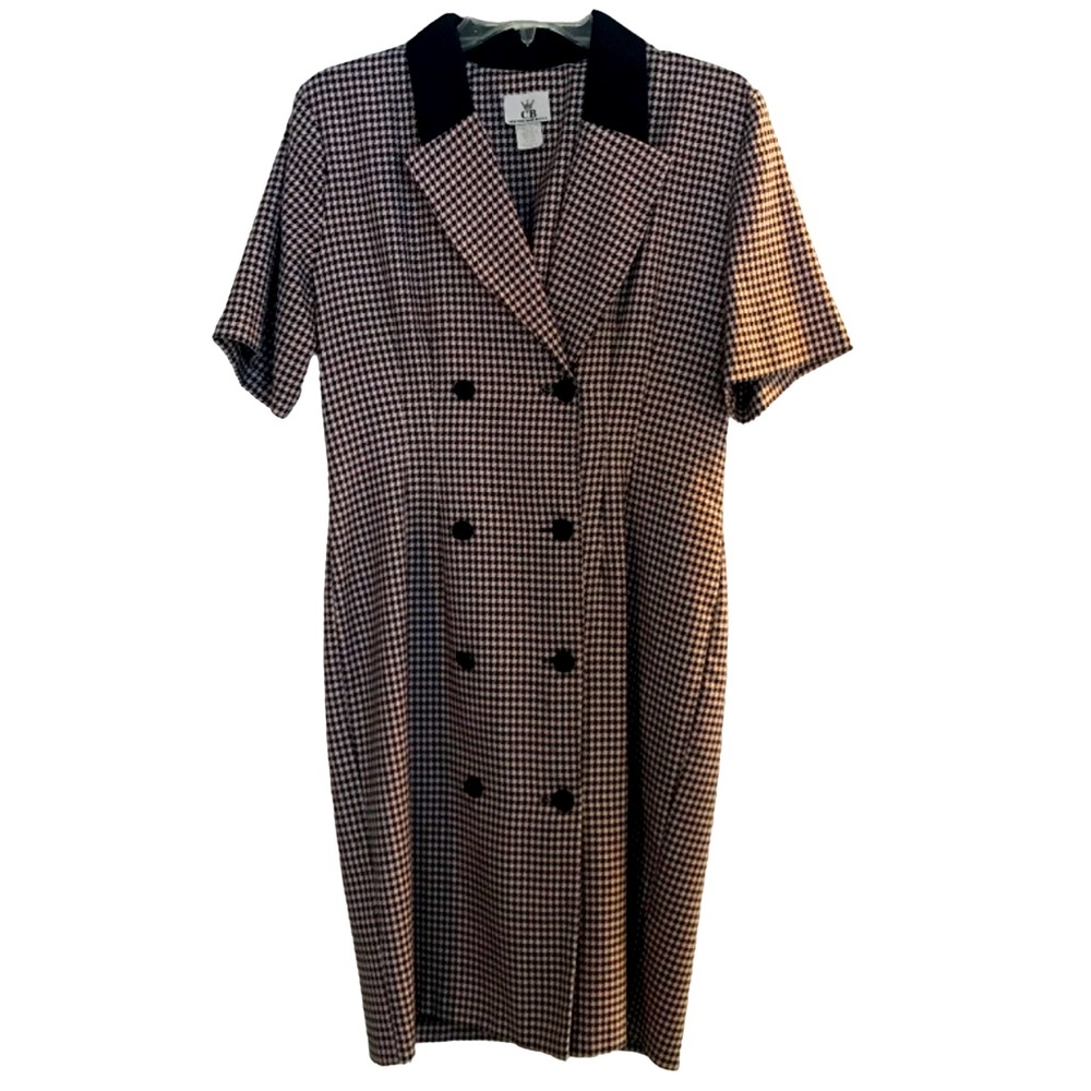 Vintage houndstooth secretary dress 80s 90s midi